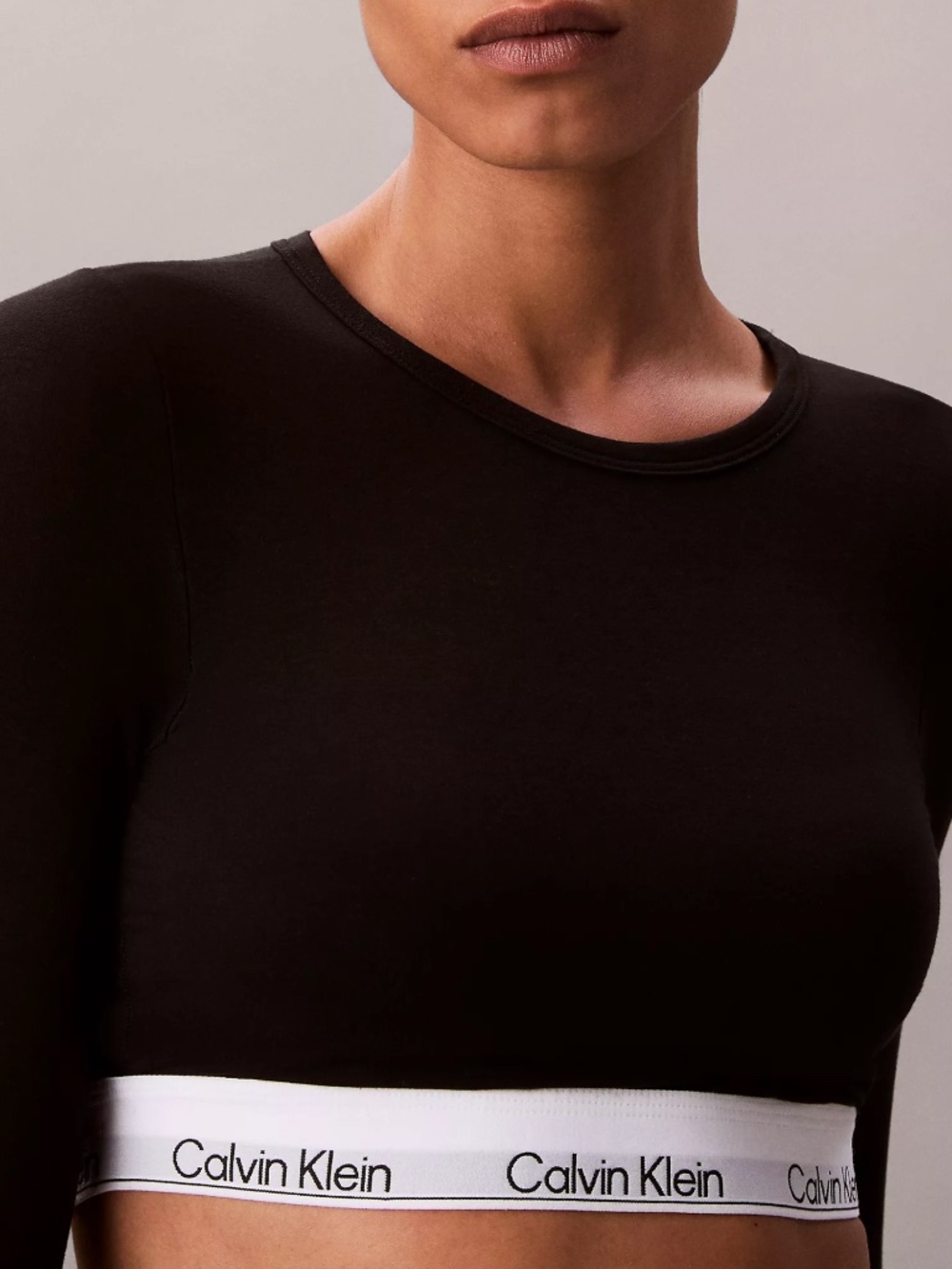 Calvin Klein Icon Cotton Modal Lightly Lined Long Sleeve Tee Bralette - Black M